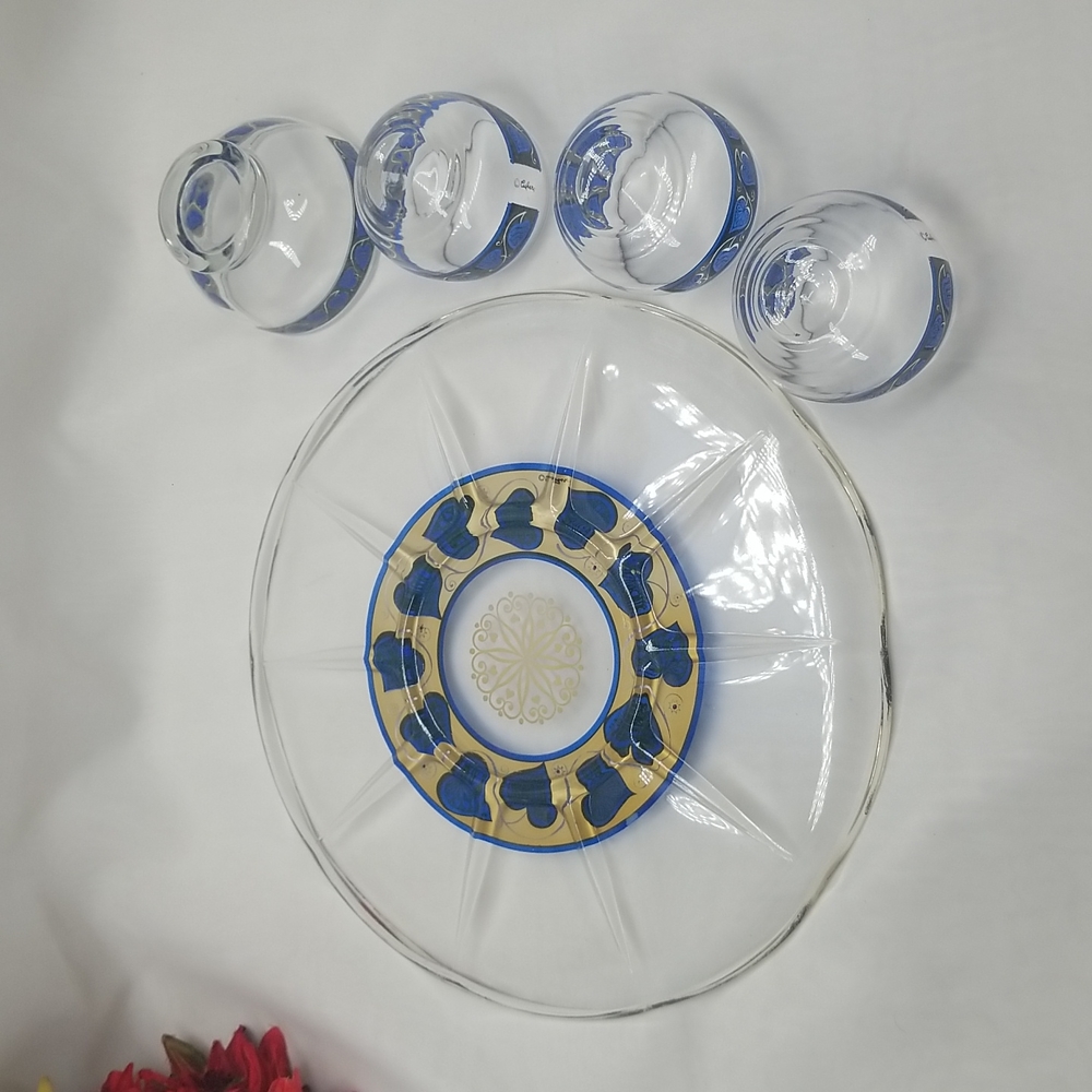 Culver Glass Mid Century Modern Blue Hearts Bar Set - Picture 3 of 16